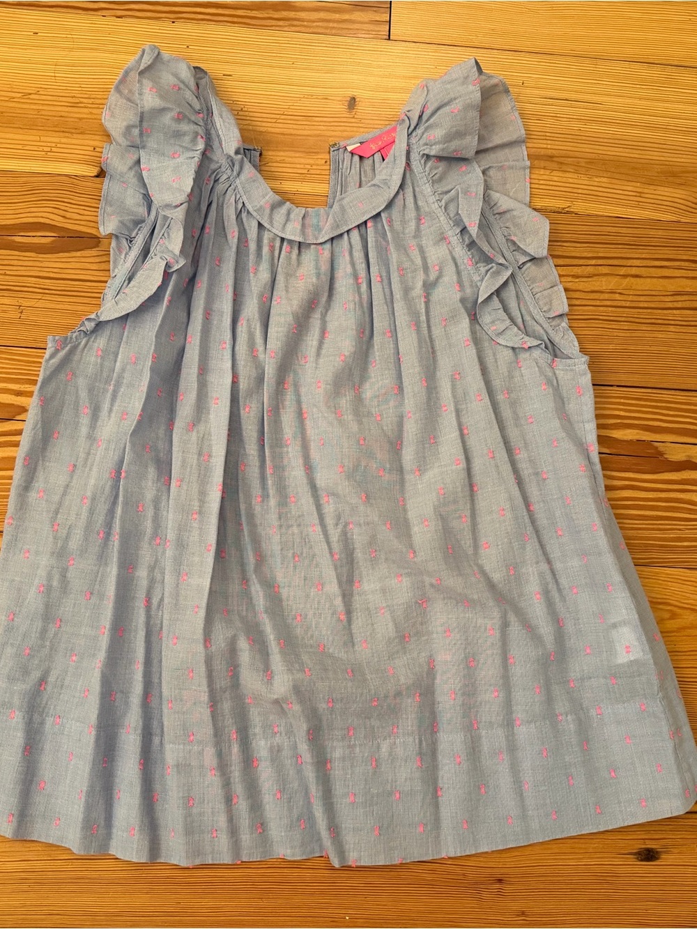Lilly Pulitzer Light Blue Top with Pink Dot Embroidery
